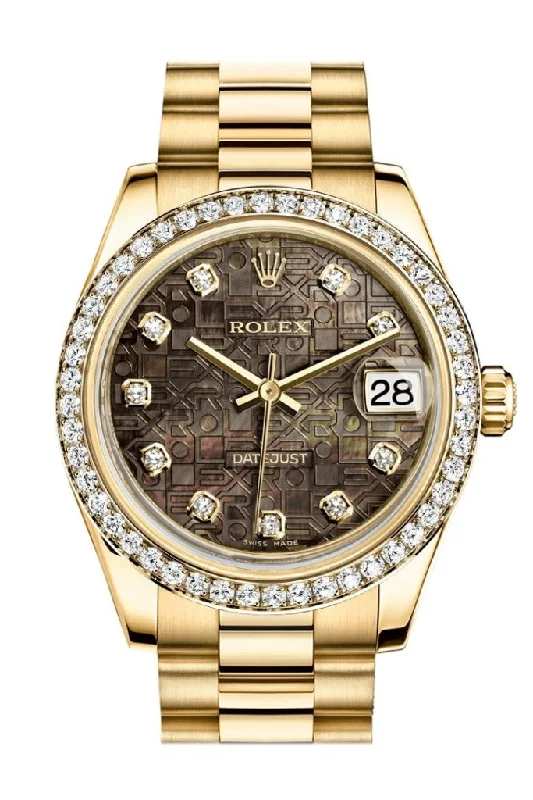 Rolex Datejust 31 Black Mother of Pearl Jubilee Diamond Dial Diamond Bezel 18K Yellow Gold President Ladies Watch 178288 Pre-owned