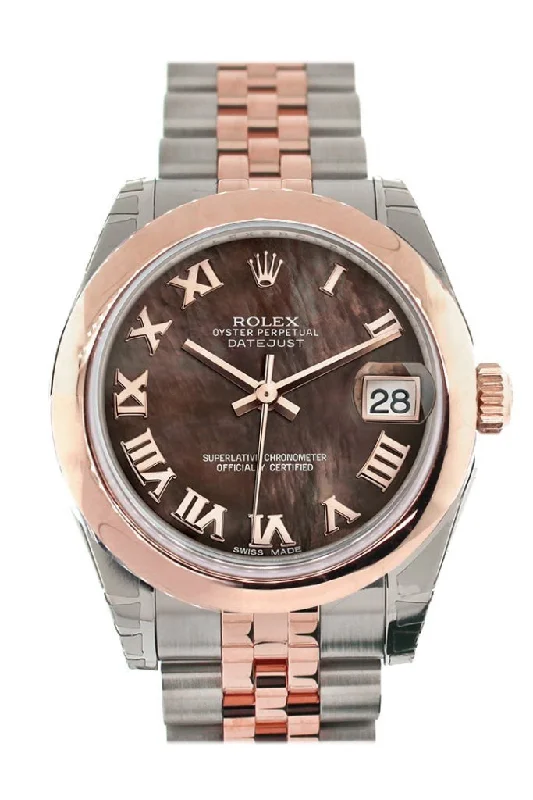 Rolex Datejust 31 Black Mother of Pearl Roman Dial 18K Rose Gold Two Tone Jubilee Ladies Watch 178241 Pre-owned