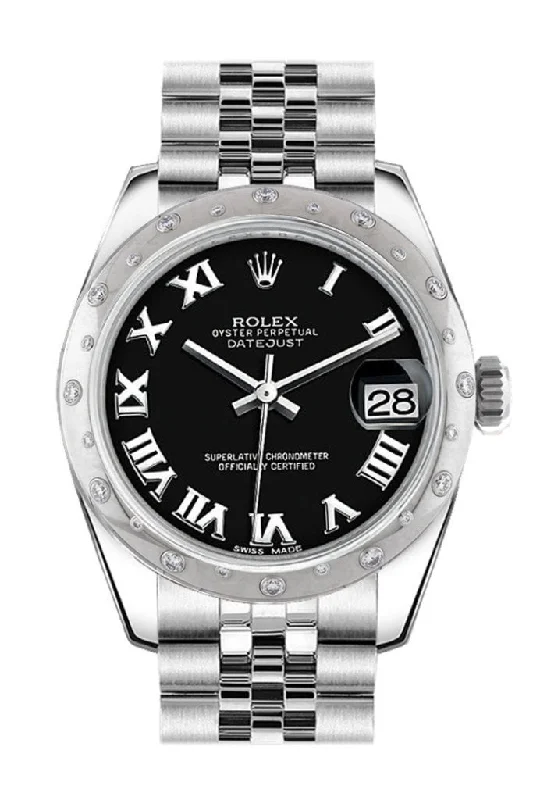 Rolex Datejust 31 Black Roman Dial Dome set with Diamonds Bezel Jubilee Ladies Watch 178344 Pre-owned