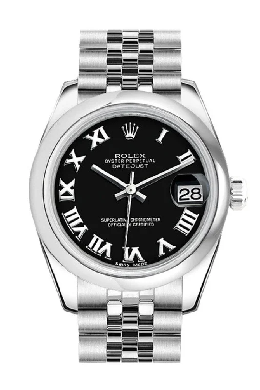 Rolex Datejust 31 Black Roman Dial Stainless Steel Jubilee Ladies Watch 178240 Pre-owned