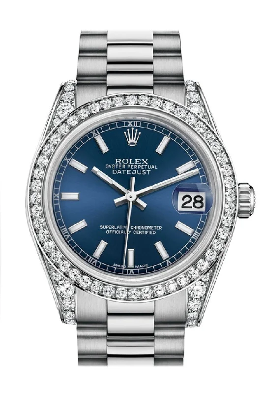 Rolex Datejust 31 Blue Dial Diamond Bezel Lug 18K White Gold President Ladies Watch 178159 Pre-owned