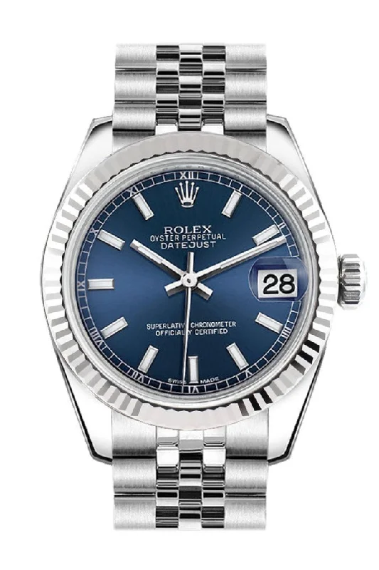 Rolex Datejust 31 Blue Dial White Gold Fluted Bezel Jubilee Ladies Watch 178274 Pre-owned