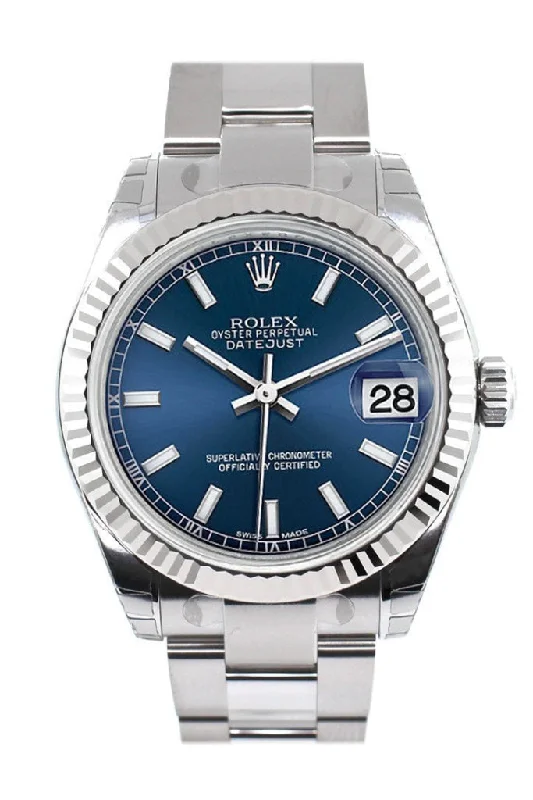 Rolex Datejust 31 Blue Dial White Gold Fluted Bezel Ladies Watch 178274 Pre-owned