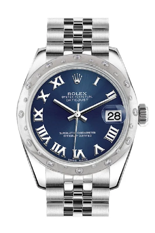 Rolex Datejust 31 Blue Roman Dial Dome set with Diamonds Bezel Jubilee Ladies Watch 178344 Pre-owned