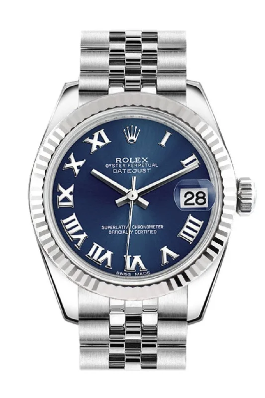 Rolex Datejust 31 Blue Roman Dial White Gold Fluted Bezel Jubilee Ladies Watch 178274 Pre-owned