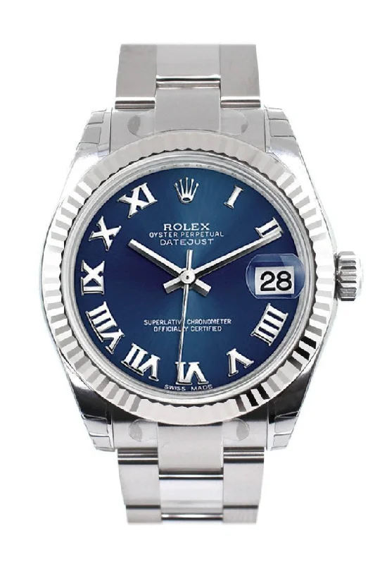 Rolex Datejust 31 Blue Roman Dial White Gold Fluted Bezel Ladies Watch 178274 Pre-owned