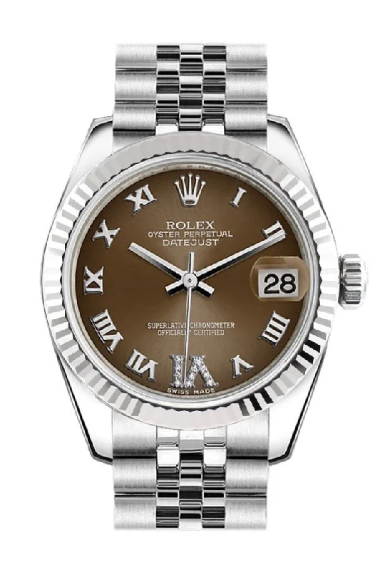 Rolex Datejust 31 Bronze Roman Large VI Diamond Dial White Gold Fluted Bezel Jubilee Ladies Watch 178274 Pre-owned