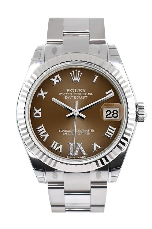 Rolex Datejust 31 Bronze Roman Large VI set with Diamonds Dial White Gold Fluted Bezel Ladies Watch 178274 Pre-owned