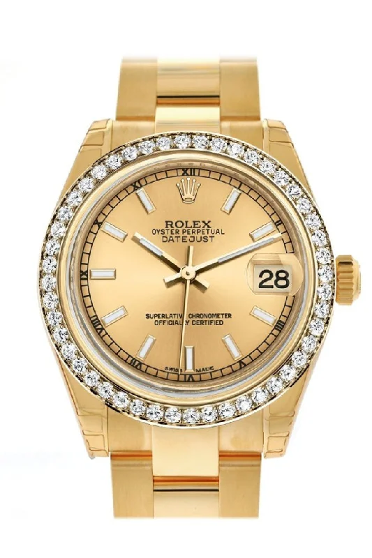 Rolex Datejust 31 Champagne Dial Diamond Bezel 18K Yellow Gold Ladies Watch 178288 Pre-owned