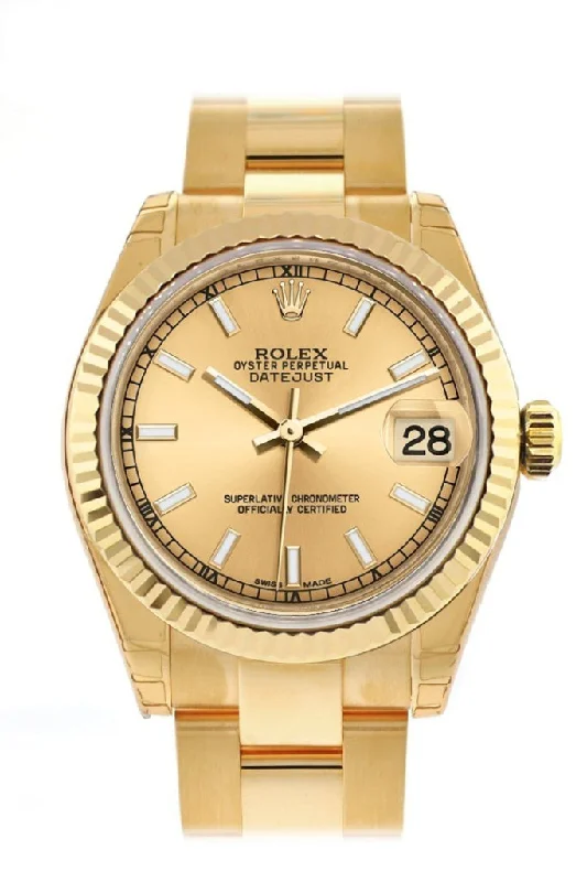 Rolex Datejust 31 Champagne Dial Fluted Bezel 18K Yellow Gold Ladies Watch 178278  Pre-owned