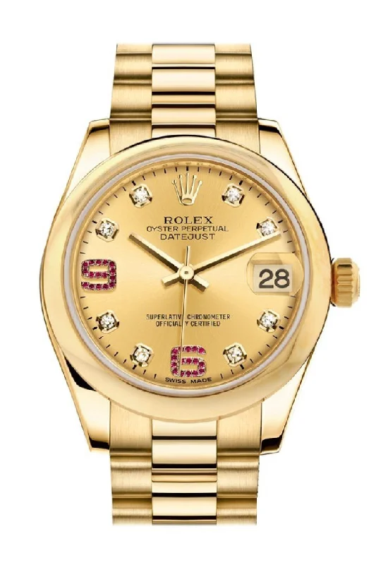 Rolex Datejust 31 Champagne Diamonds Rubies Dial 18K Yellow Gold President Ladies Watch 178248 Pre-owned