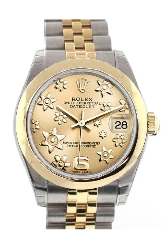 Rolex Datejust 31 Champagne Floral Motif Dial  18K Gold Two Tone Jubilee Ladies 178243 Pre-owned