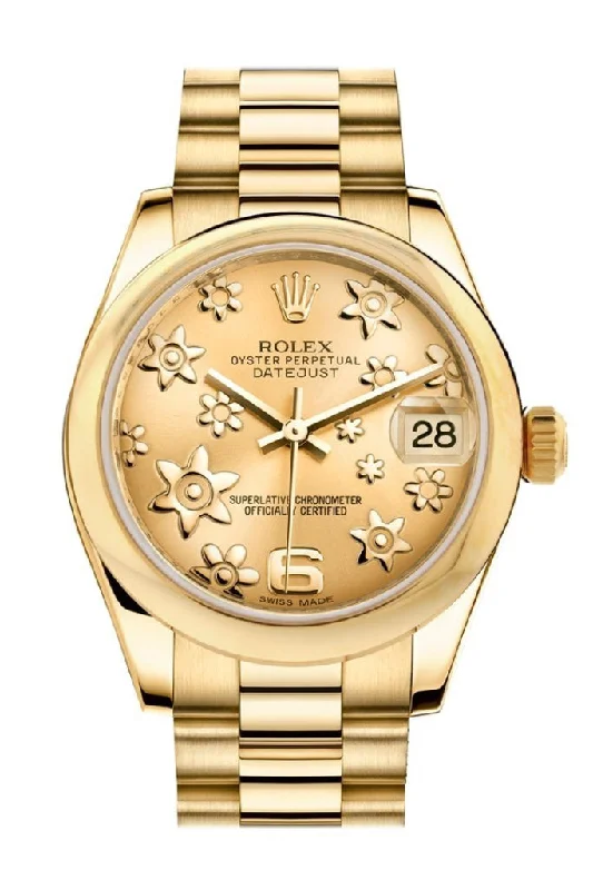 Rolex Datejust 31 Champagne Floral Motif Dial 18K Yellow Gold President Ladies Watch 178248 Pre-owned