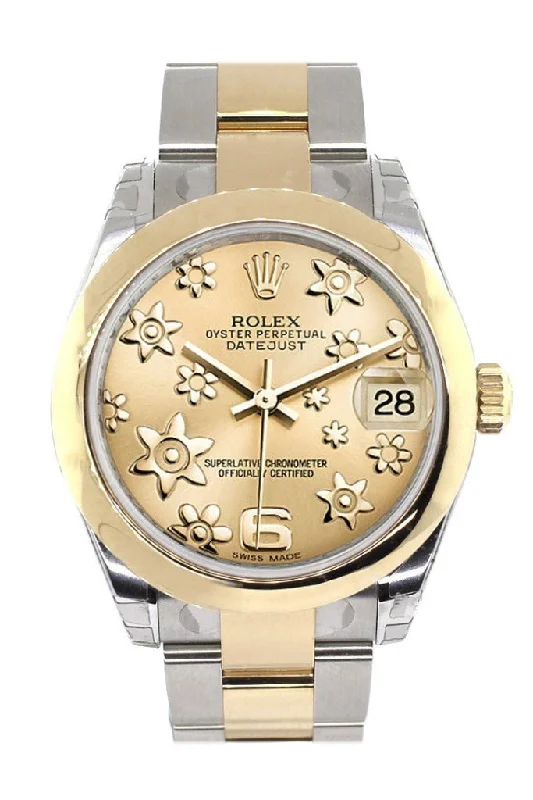 Rolex Datejust 31 Champagne Floral Motif Roman Dial 18K Gold Two Tone Ladies 178243 Pre-owned