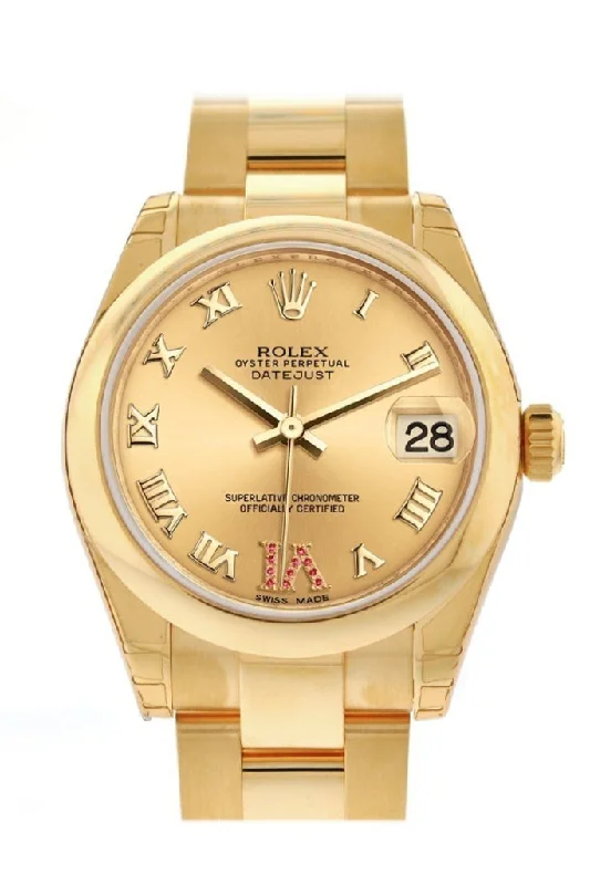 Rolex Datejust 31 Champagne Large VI DiamondRubies Dial 18K Yellow Gold Ladies Watch 178248 Pre-owned