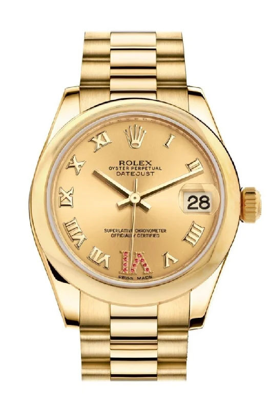 Rolex Datejust 31 Champagne Large VI Rubies Dial 18K Yellow Gold President Ladies Watch 178248 Pre-owned