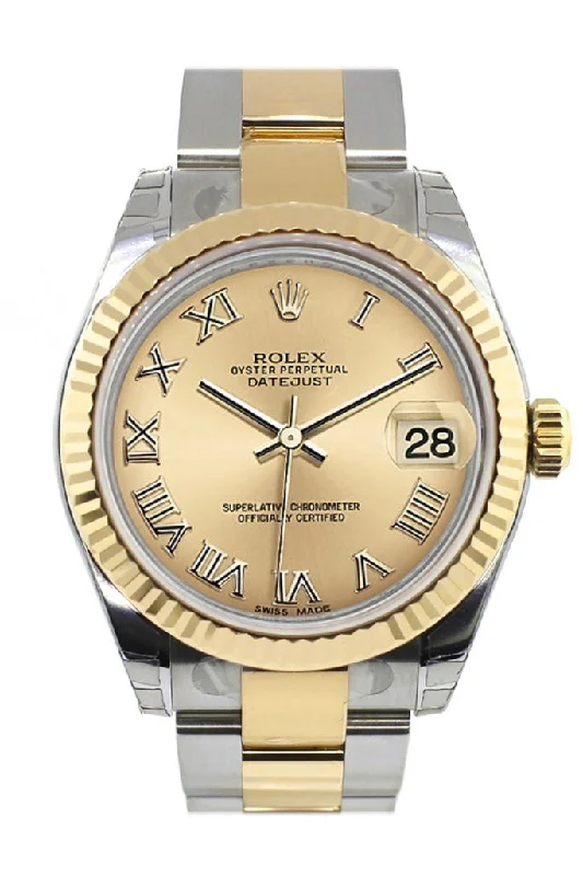 Rolex Datejust 31 Champagne Roman Dial Fluted Bezel 18K Gold Two Tone Ladies 178273 Pre-owned