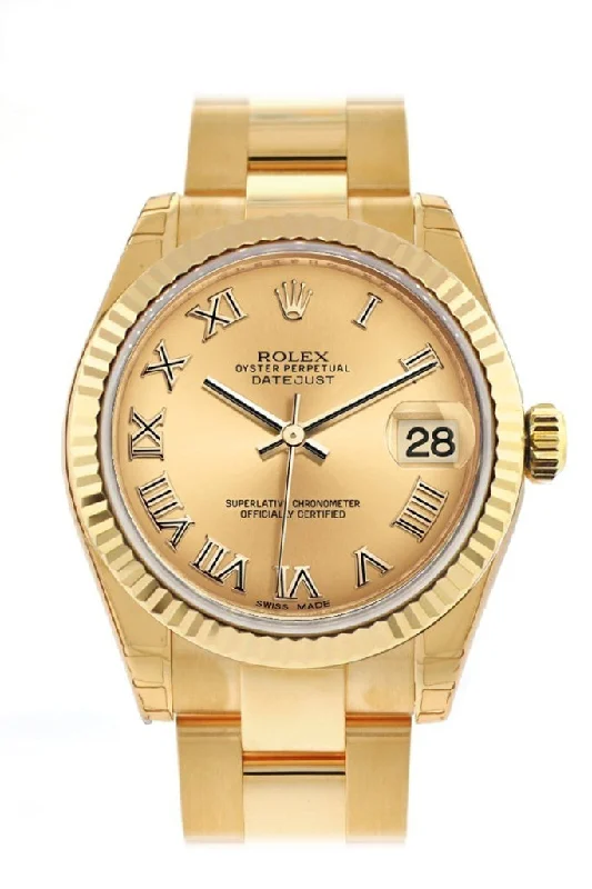 Rolex Datejust 31 Champagne Roman Dial Fluted Bezel 18K Yellow Gold Ladies Watch 178278 Pre-owned