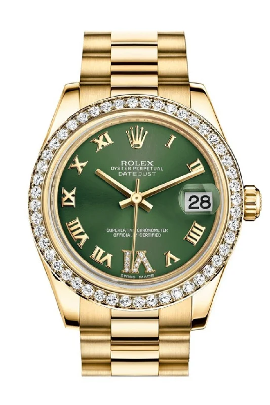 Rolex Datejust 31 Olive Green VI Diamonds Dial Diamond Bezel 18K Yellow Gold President Ladies Watch 178288 Pre-owned