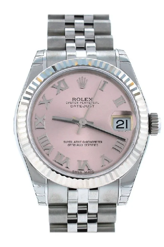 Rolex Datejust 31 Pink Dial Dial White Gold Fluted Bezel Jubilee Ladies Watch 178274 Pre-owned