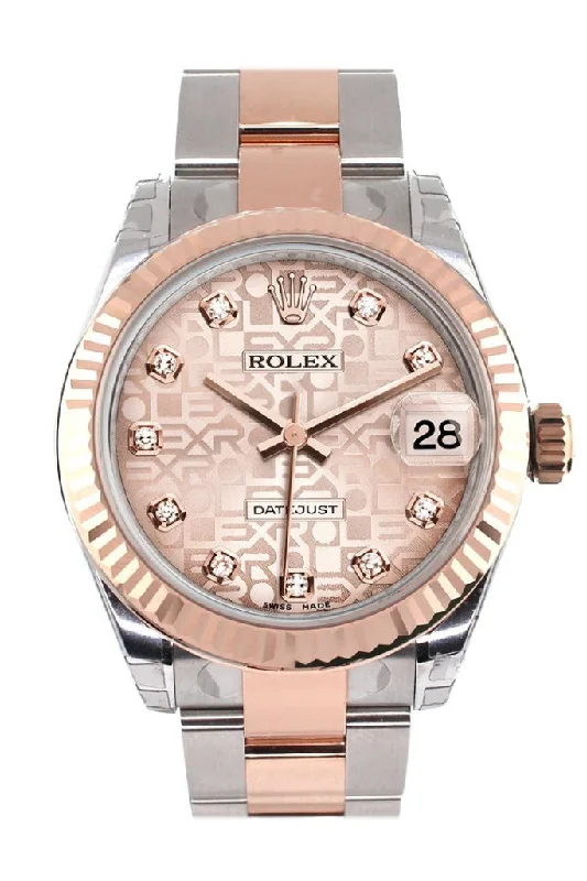 Rolex Datejust 31 Pink Jubilee Diamond Dial Fluted Bezel 18K Rose Gold Two Tone Ladies Watch 178271 Pre-owned