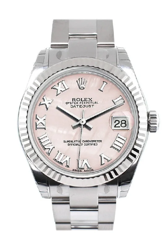 Rolex Datejust 31 Pink Mother of Pearl Roman Dial White Gold Fluted Bezel Ladies Watch 178274 Pre-owned