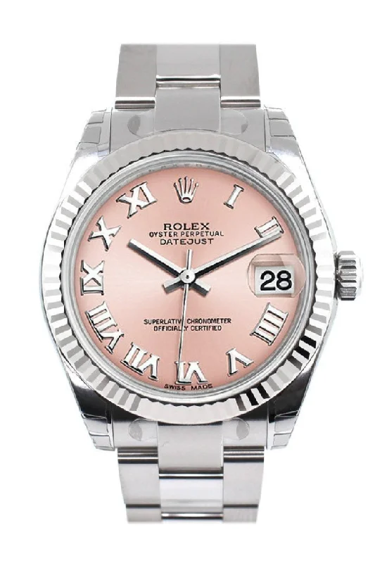 Rolex Datejust 31 Pink Roman Dial White Gold Fluted Bezel Ladies Watch 178274 Pre-owned