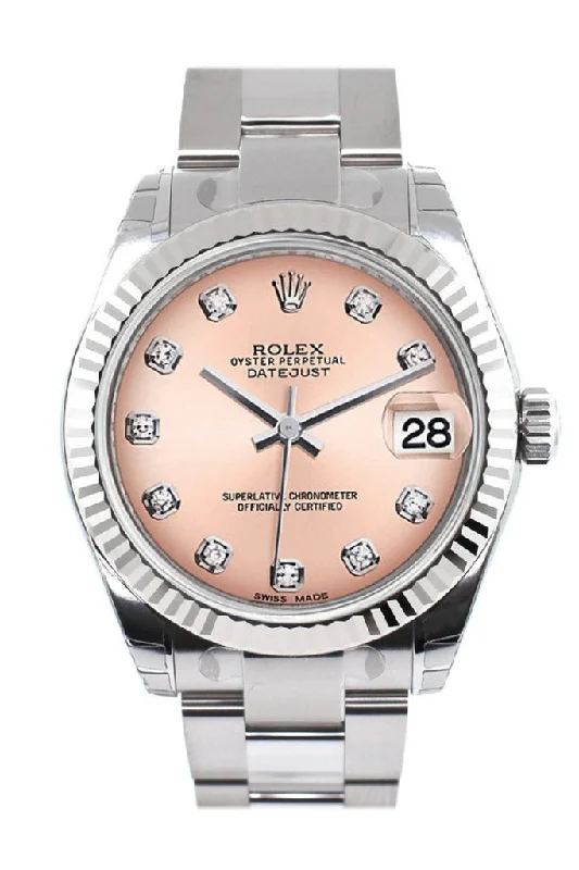 Rolex Datejust 31 Pink Set Diamonds Dial White Gold Fluted Bezel Ladies Watch 178274 Pre-owned