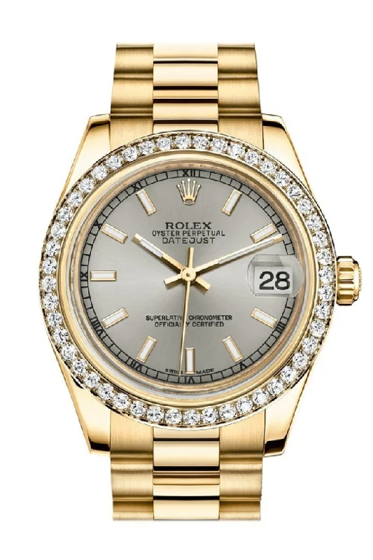 Rolex Datejust 31 Silver Dial Diamond Bezel 18K Yellow Gold President Ladies Watch 178288 Pre-owned