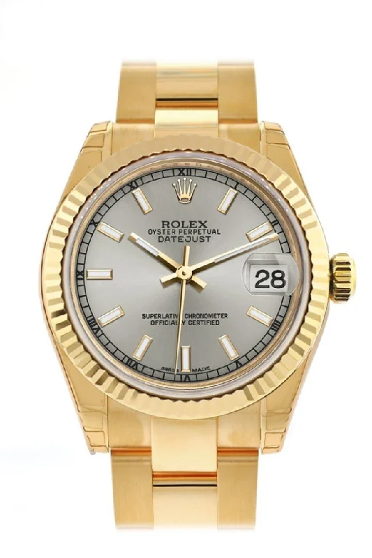 Rolex Datejust 31 Silver Dial Fluted Bezel 18K Yellow Gold Ladies Watch 178278 Pre-owned