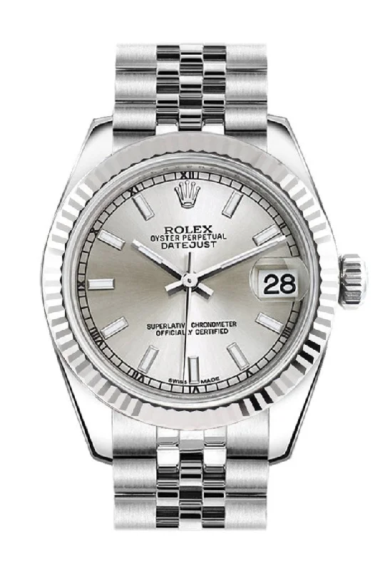 Rolex Datejust 31 Silver Dial White Gold Fluted Bezel Jubilee Ladies Watch 178274 Pre-owned