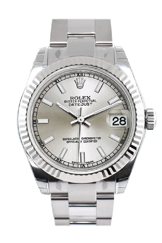 Rolex Datejust 31 Silver Dial White Gold Fluted Bezel Ladies Watch 178274 Pre-owned