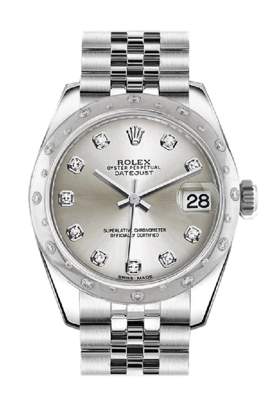 Rolex Datejust 31 Silver Diamond Dial Dome set with Diamonds Bezel Jubilee Ladies Watch 178344 Pre-owned