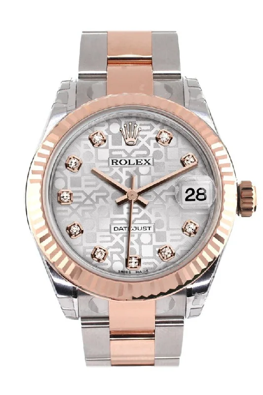 Rolex Datejust 31 Silver Jubilee Diamond Dial Fluted Bezel 18K Rose Gold Two Tone Ladies Watch 178271 Pre-owned