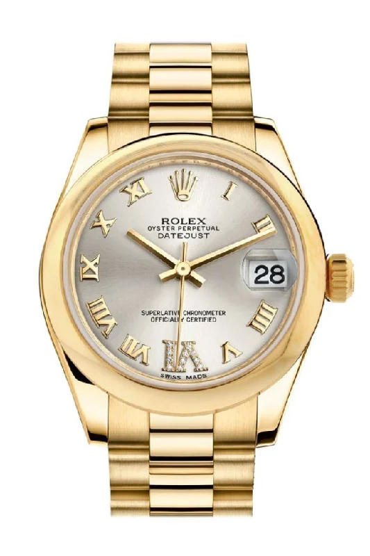 Rolex Datejust 31 Silver Large VI Rubies Dial 18K Yellow Gold President Ladies Watch 178248 Pre-owned