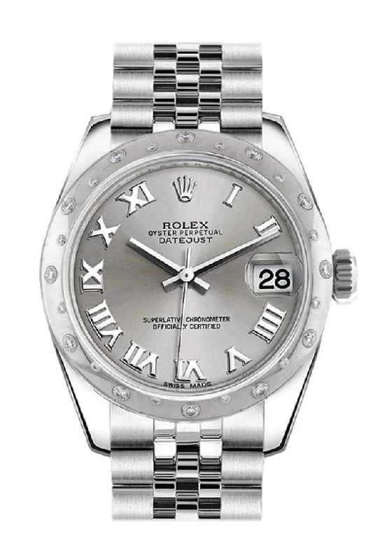 Rolex Datejust 31 Silver Roman Dial Dome set with Diamonds Bezel Jubilee Ladies Watch 178344 Pre-owned