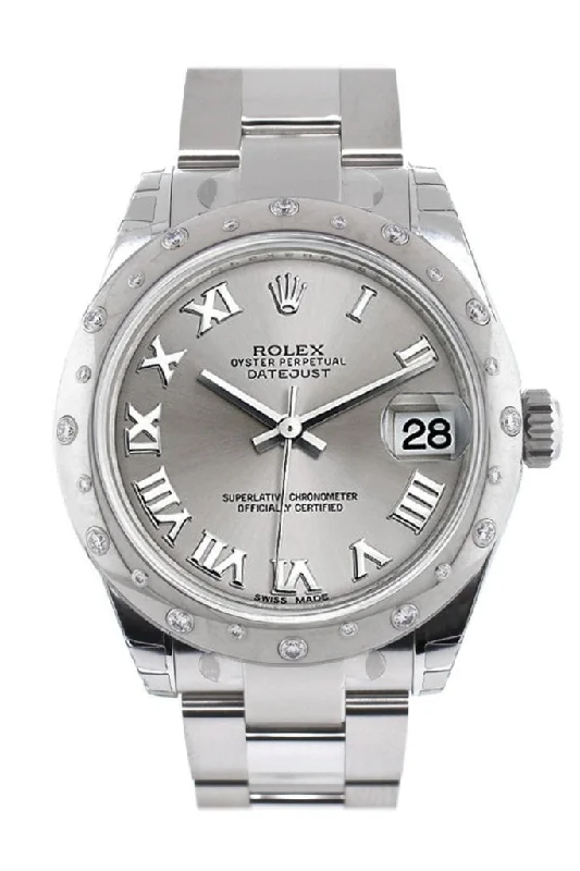 Rolex Datejust 31 Silver Roman Dial Dome set with Diamonds Bezel Ladies Watch 178344 Pre-owned