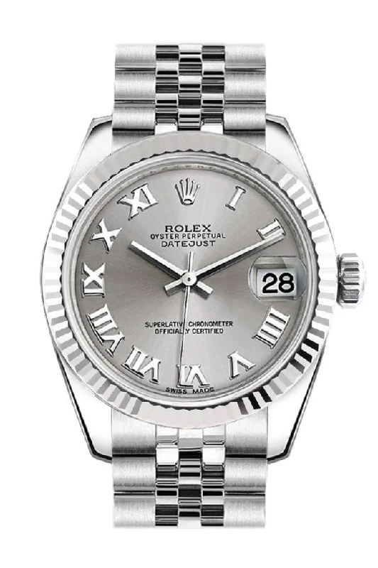 Rolex Datejust 31 Silver Roman Dial White Gold Fluted Bezel Jubilee Ladies Watch 178274 Pre-owned