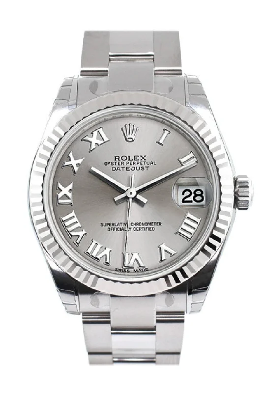 Rolex Datejust 31 Silver Roman Dial White Gold Fluted Bezel Ladies Watch 178274 Pre-owned