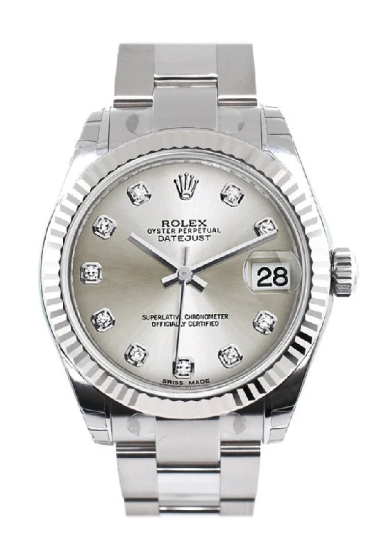 Rolex Datejust 31 Silver Set Diamonds Dial White Gold Fluted Bezel Ladies Watch 178274 Pre-owned