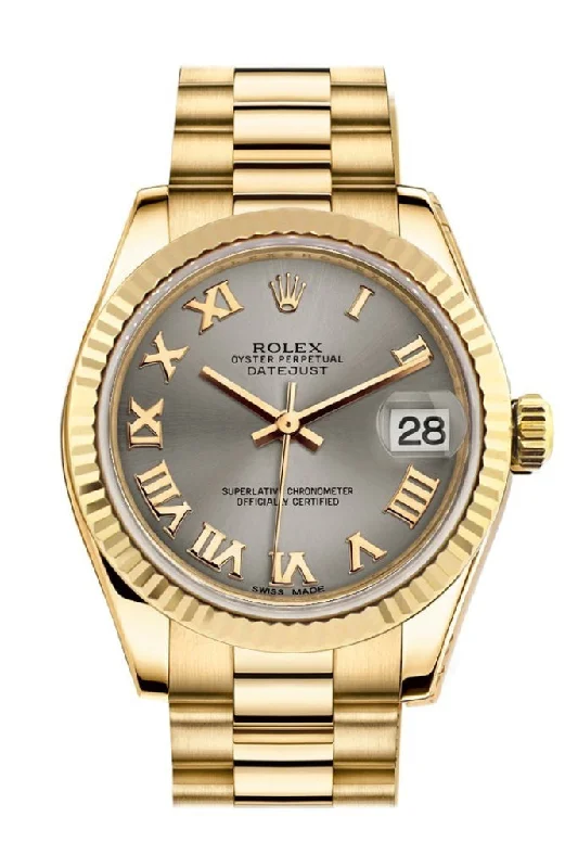 Rolex Datejust 31 Steel Roman Dial Fluted Bezel 18K Yellow Gold President Ladies Watch 178278 Pre-owned