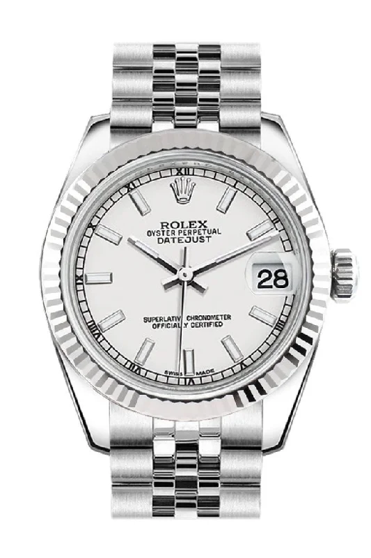 Rolex Datejust 31 White Dial White Gold Fluted Bezel Jubilee Ladies Watch 178274 Pre-owned