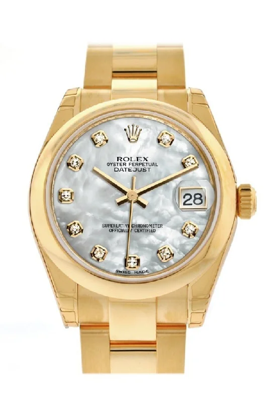 Rolex Datejust 31 White Mother of Pearl Diamond Dial 18K Yellow Gold Ladies Watch 178248 Pre-owned