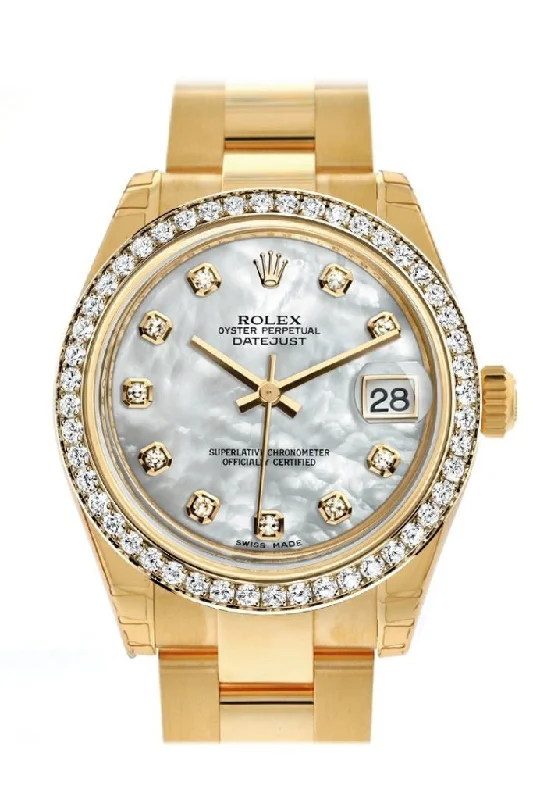 Rolex Datejust 31 White Mother of Pearl Diamond Dial Diamond Bezel 18K Yellow Gold Ladies Watch 178288 Pre-owned