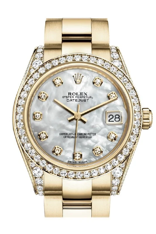 Rolex Datejust 31 White Mother of Pearl Diamond Dial Diamond Bezel Lug 18K Yellow Gold Ladies Watch 178158 Pre-owned