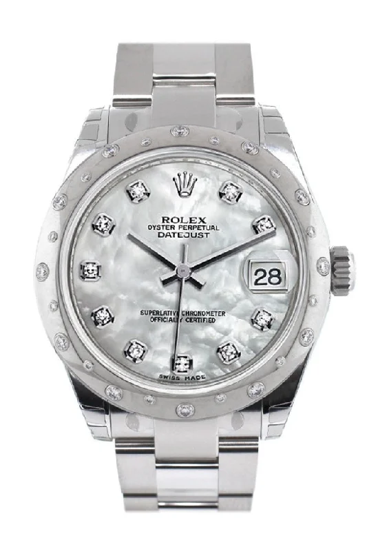 Rolex Datejust 31 White Mother of Pearl Diamond Dial Diamonds Bezel Ladies Watch 178344  Pre-owned