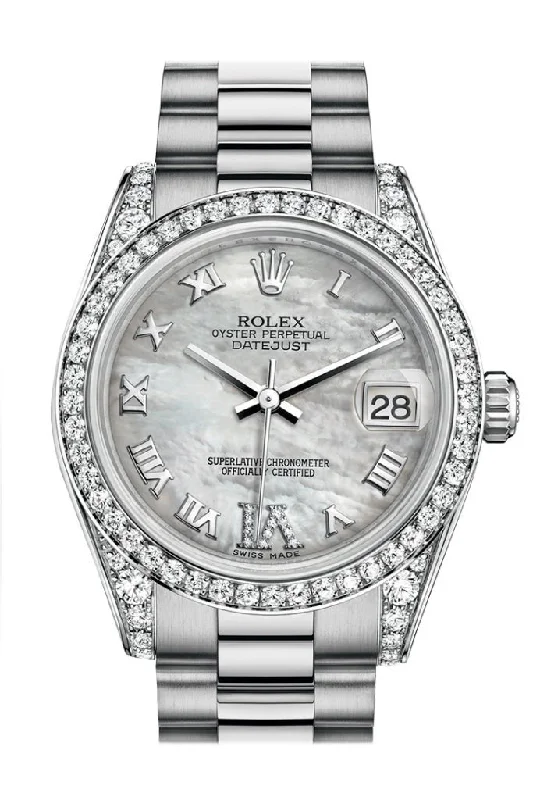 Rolex Datejust 31 White mother-of-pearl Large VI Dial Diamond Bezel Lug 18K White Gold President Ladies Watch 178159 Pre-owned