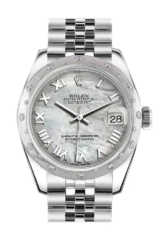 Rolex Datejust 31 White Mother of Pearl Roman Dial Diamonds Bezel Jubilee Ladies Watch 178344 Pre-owned