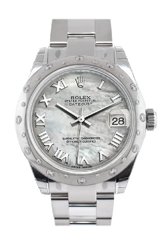 Rolex Datejust 31 White Mother of Pearl Roman Dial  Diamonds Bezel Ladies Watch 178344 Pre-owned