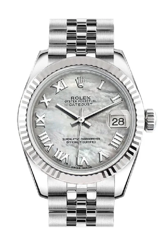 Rolex Datejust 31 White Mother of Pearl Roman Dial White Gold Fluted Bezel Jubilee Ladies Watch 178274 Pre-owned